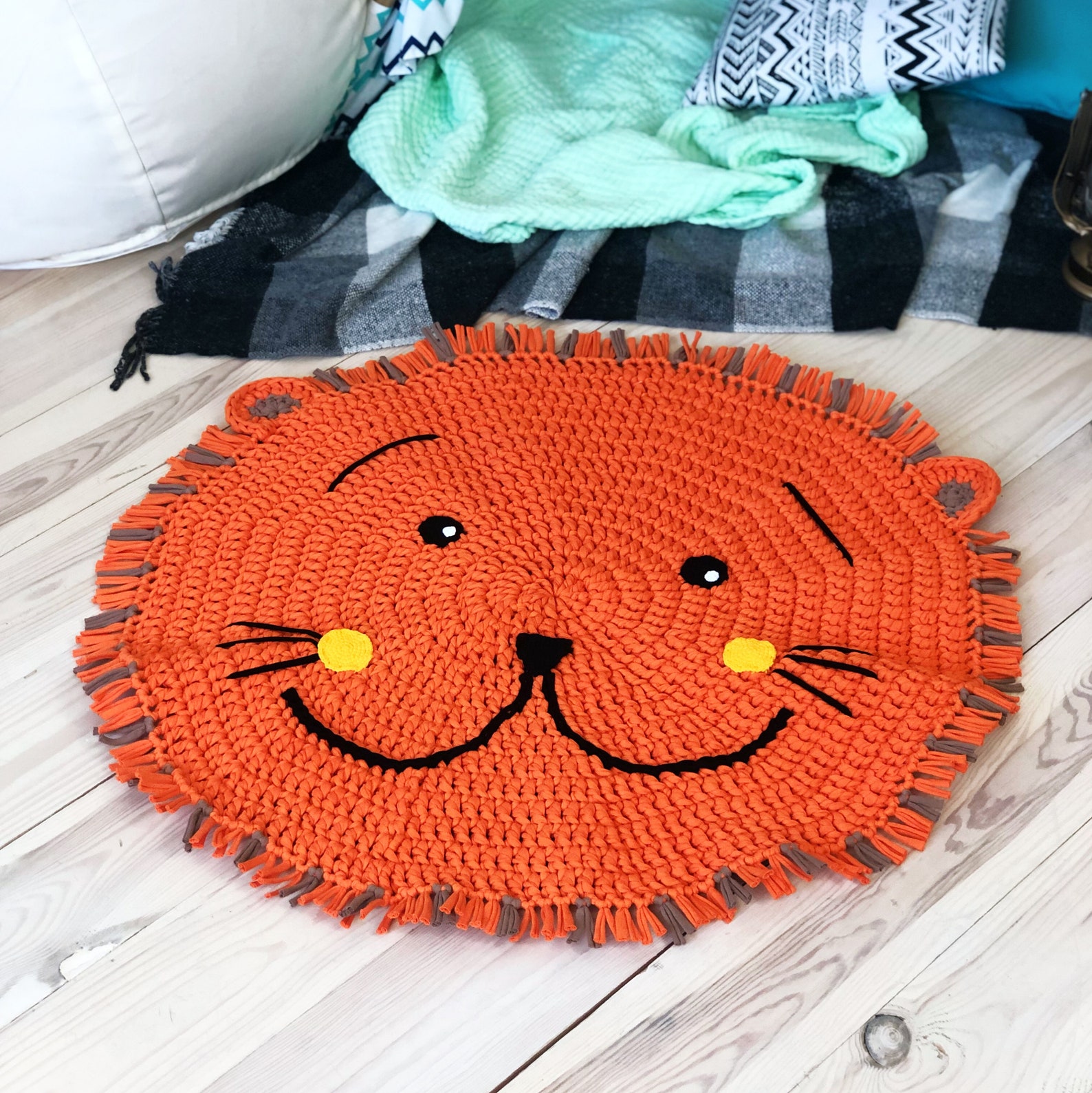 Orange Lion Carpet Crochet Rug in Nursery Knitted Carpet Etsy