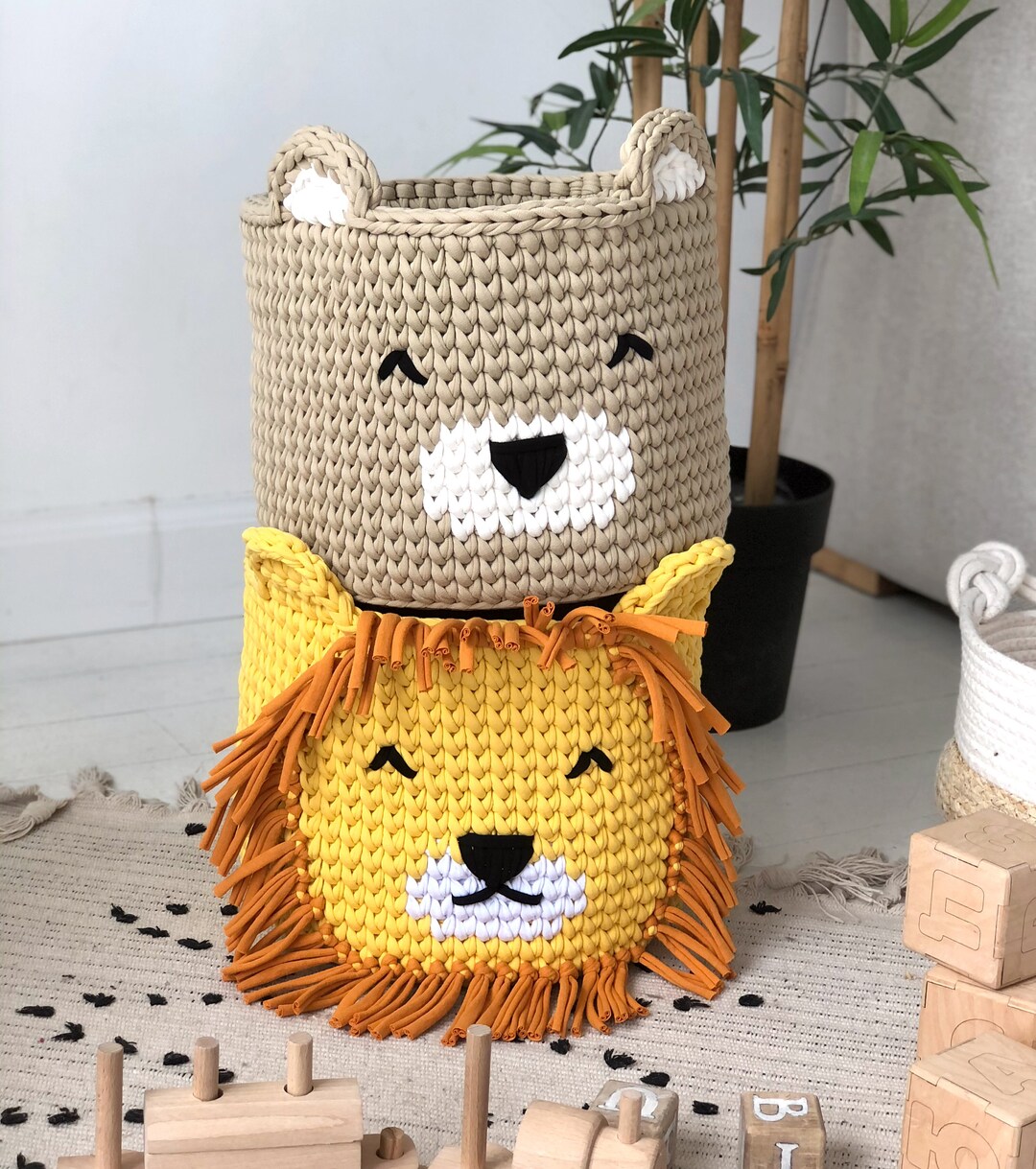 Crochet Animal Basket Bear Basket Fox Basket Lion Basket Etsy