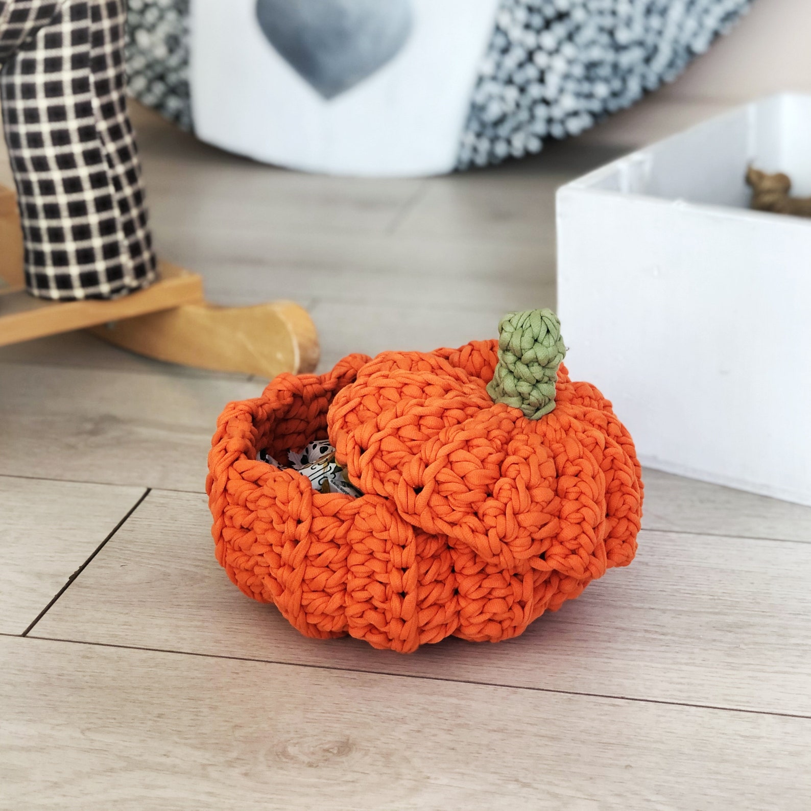 Knitted Pumpkin Basket Halloween Sweets Storage Autumn Home Etsy