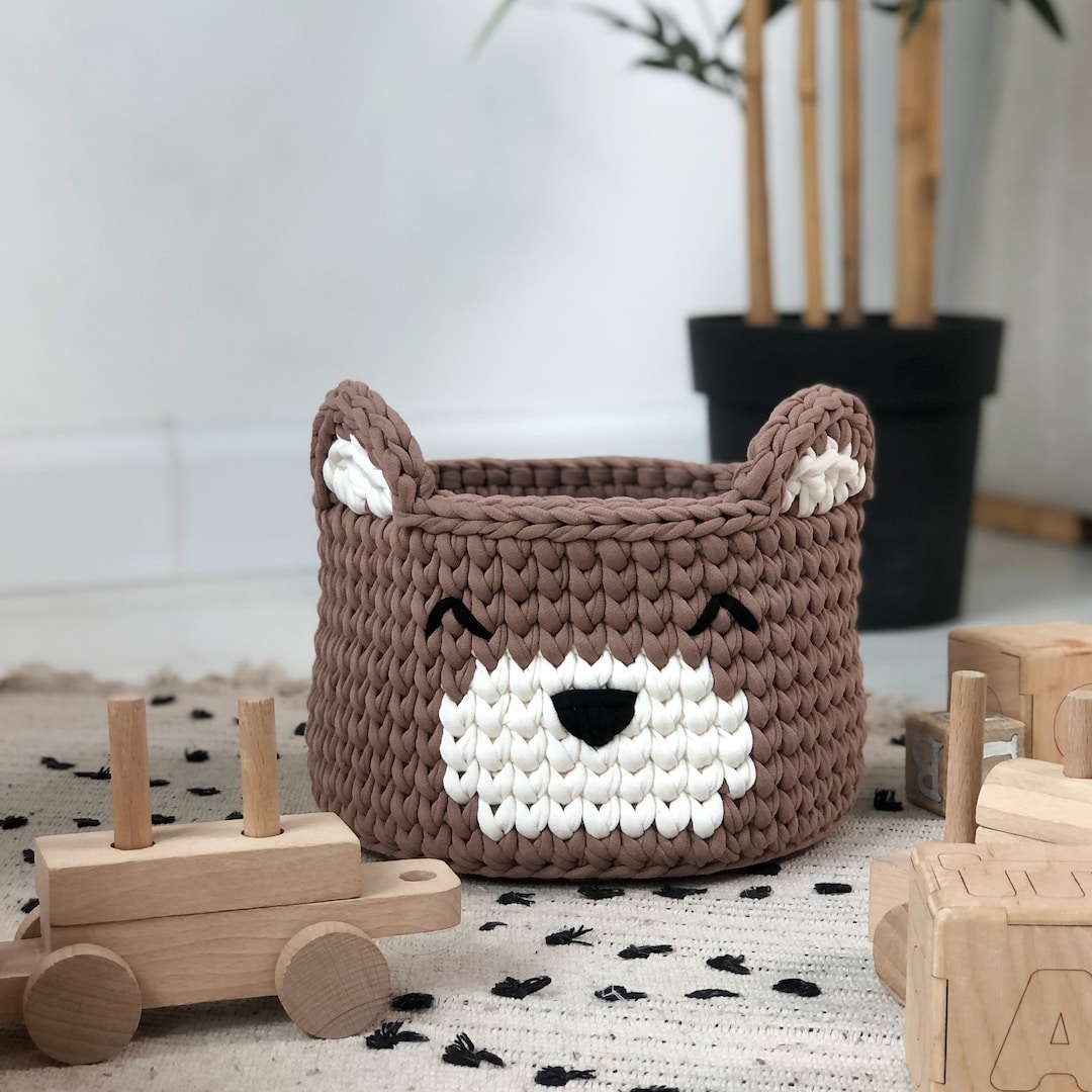 Knitted Bear Storage Basket, Knitted Baskets for Childrens Room, Animal