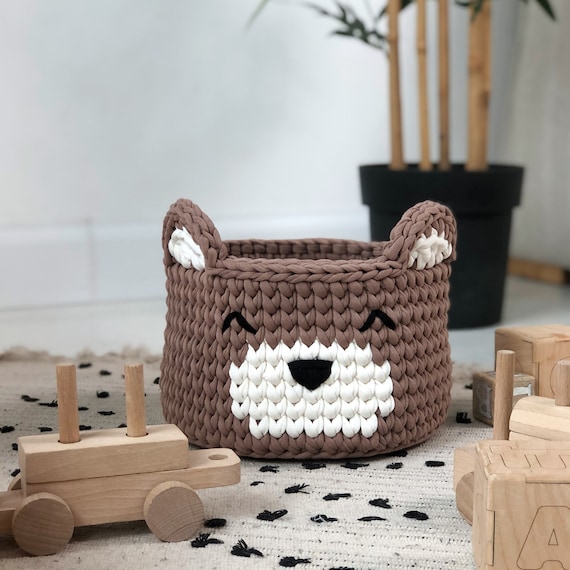 Knitted Bear Storage Basket Knitted Baskets for Childrens Room