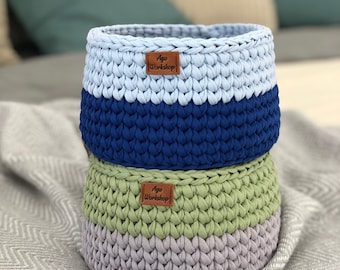 Cesta de almacenamiento de algodón, cesta redonda de ganchillo, organizador de cuarto de bebé, organizador de baño