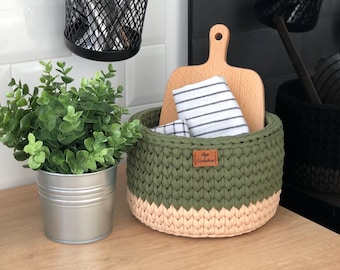 Cesta de almacenamiento de algodón, cesta redonda de ganchillo, organizador de cuarto de bebé, organizador de baño