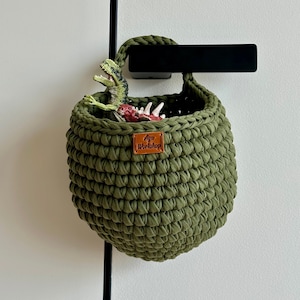 Crochet Hanging Storage Basket: 100% Cotton Knitted Organizer