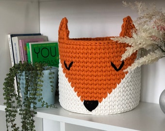 Orange Fox Basket, Crochet Storage Basket, Fox Nursery Decor