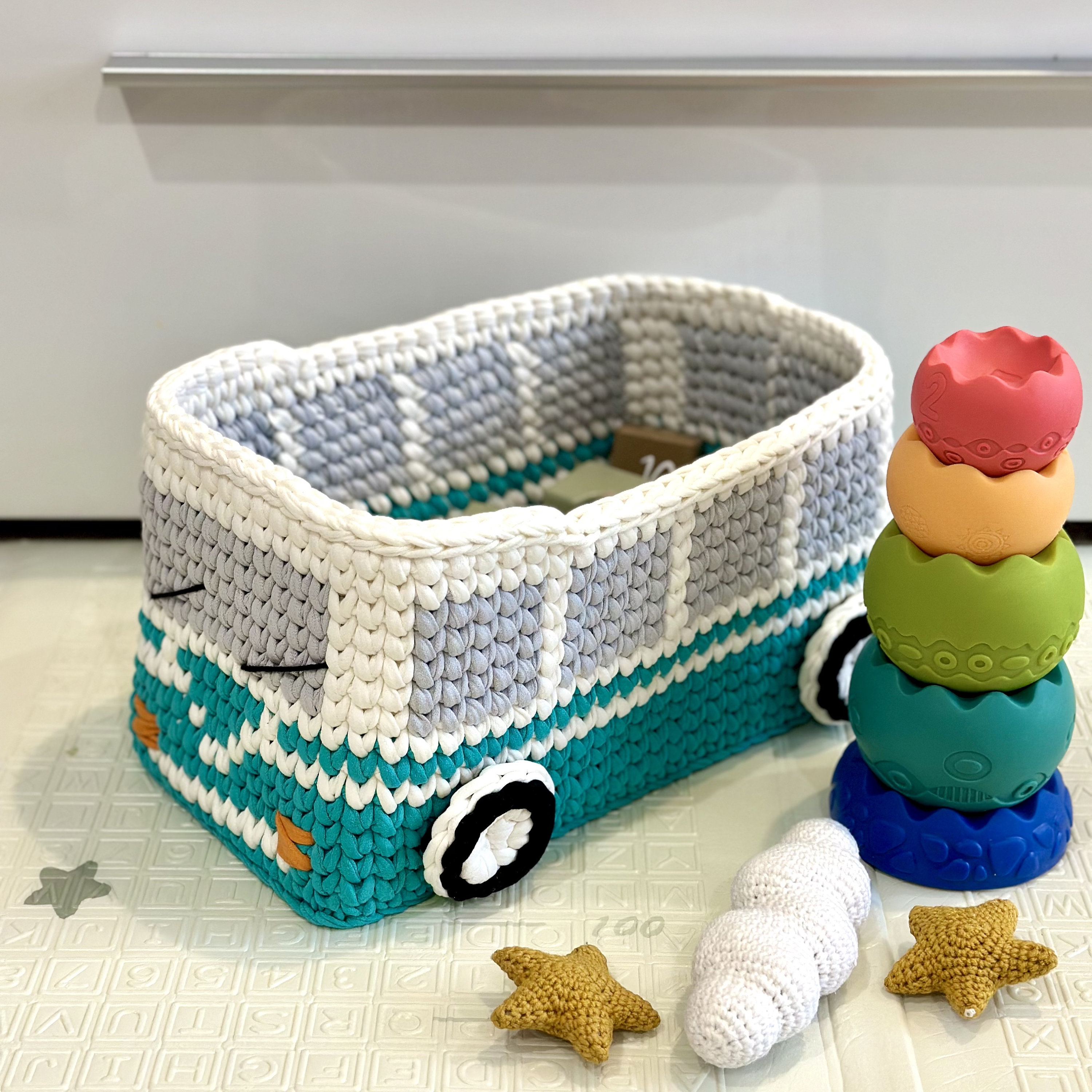 Retro bus basket, Storage basket, Gift for boy, Nursery decor