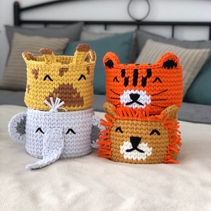 Cesta de almacenamiento de animales de punto, cestas de punto para la habitación de los niños, cestas de león, cesto de almacenamiento de juguetes, guardería de bebé, cesta de oso