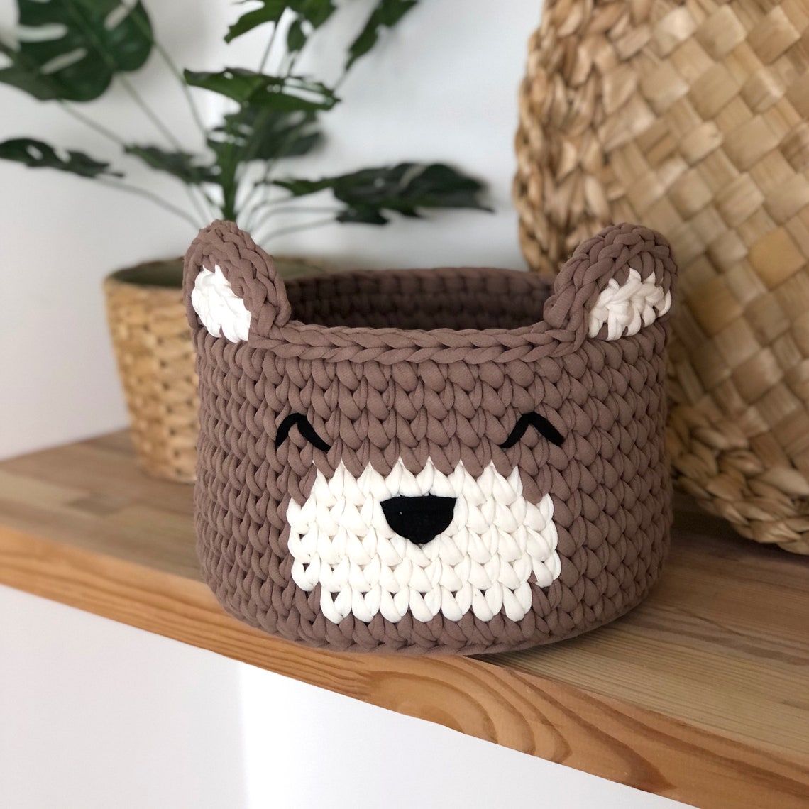 Knitted Bear Storage Basket, Knitted Baskets for Childrens Room, Animal
