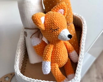 Baby’s first soft toy, Soft fox, Knitted toy, Fox stuffed toy, Baby shower gift, Crochet fox