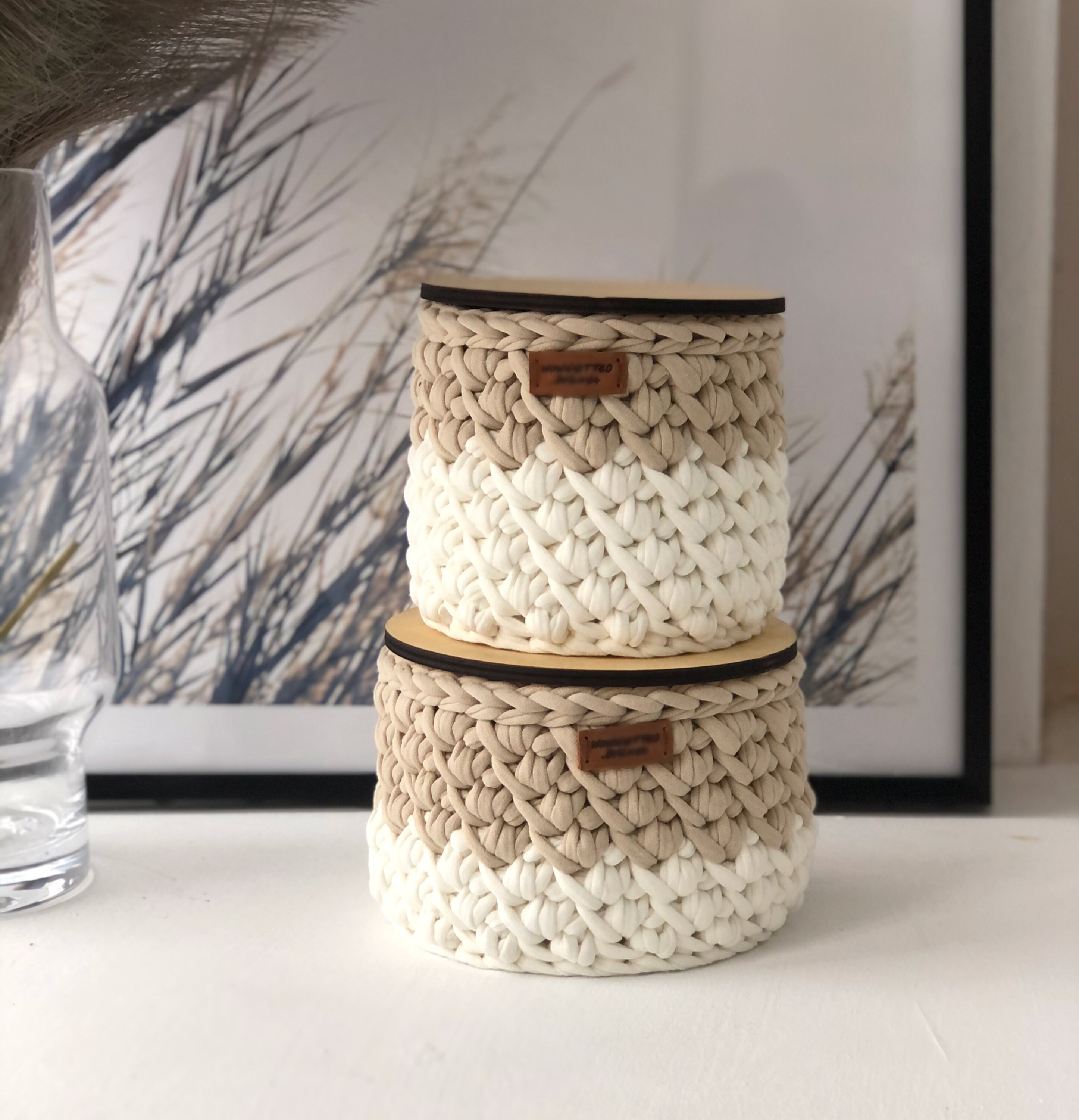 Handmade Knitted Baskets With Handles Storage Basket Gift Etsy
