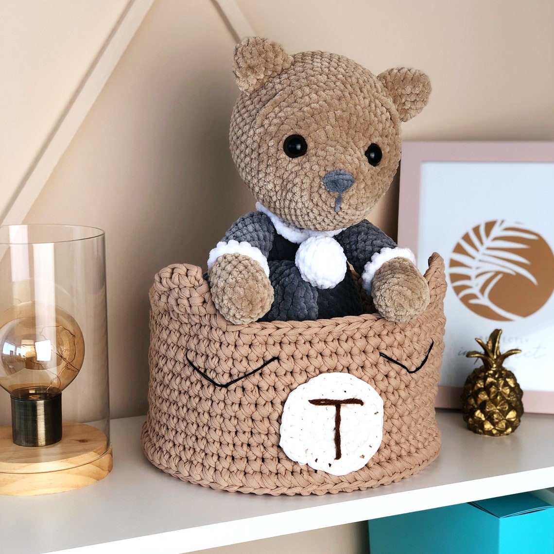 Knitted Bear Storage Basket Knitted Baskets For Childrens Etsy