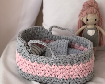 Baby doll crib, Crochet doll bassinet, Toddler baby doll carrier, Christmas Gift