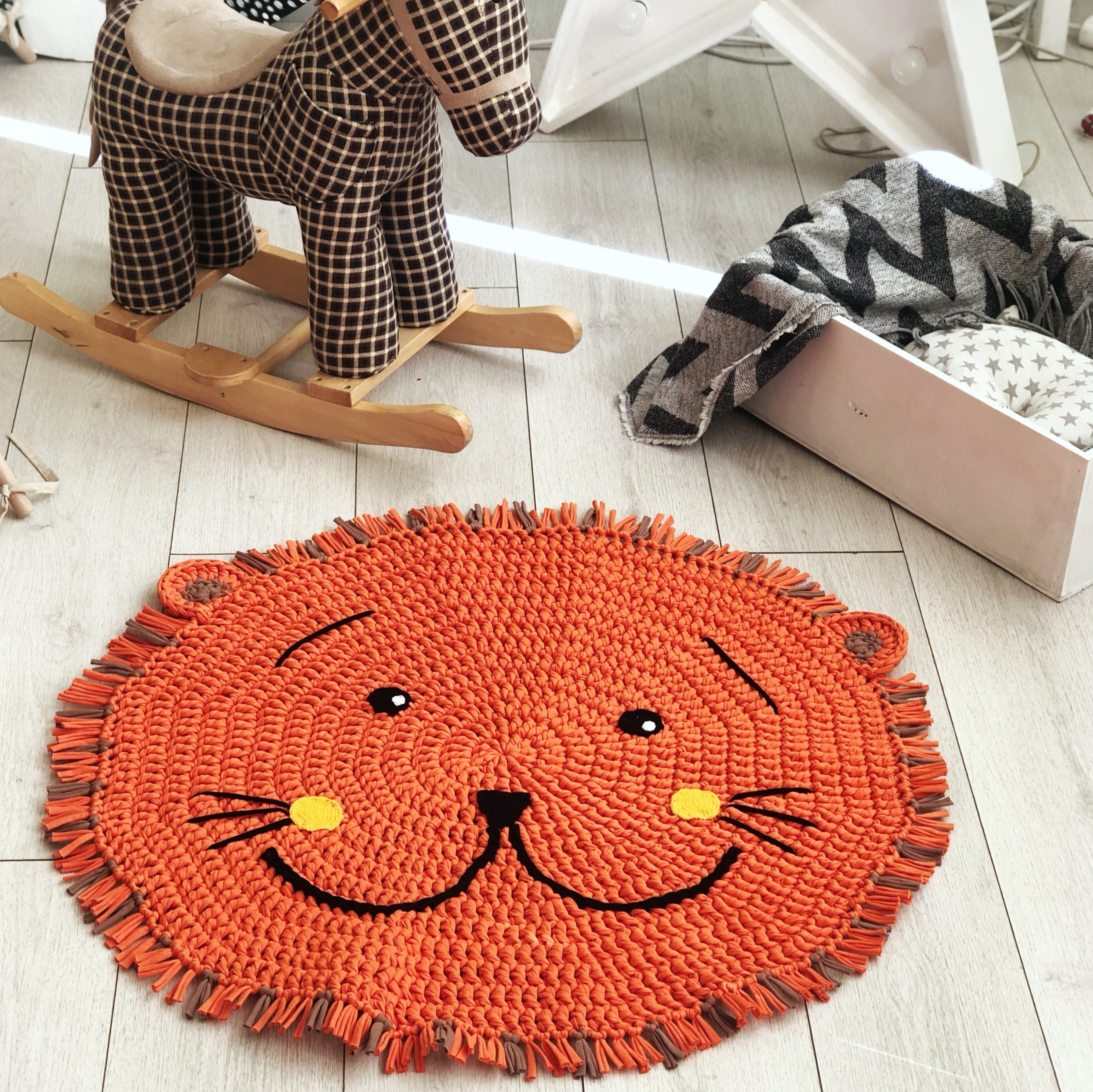 Orange Lion Carpet Crochet Rug in Nursery Knitted Carpet Etsy