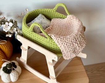 Crochet Doll Bassinet with Stand, Baby Doll Basket, Doll Cradle, Baby Carriage, Christmas Gift For A Girl