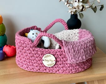 Personalized Crochet Doll Bassinet: Hand-Knit Cotton Doll Crib