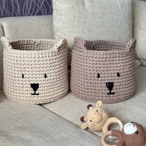 Crochet Bear Basket: Cotton Nursery Decor