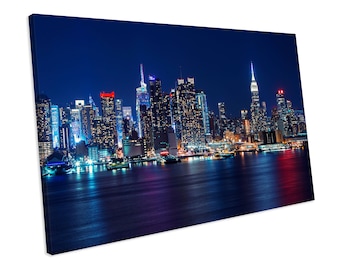 New york city gratte-ciel nuit b/&w toile wall art panorama encadrée imprimer