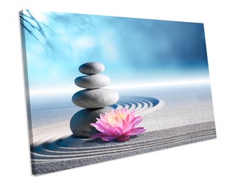 Home Decor Items Zen Stones Teal Floral Single Canvas Wall Art Box Framed Kisetsu System Co Jp