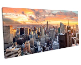 New york city gratte-ciel nuit b/&w toile wall art panorama encadrée imprimer