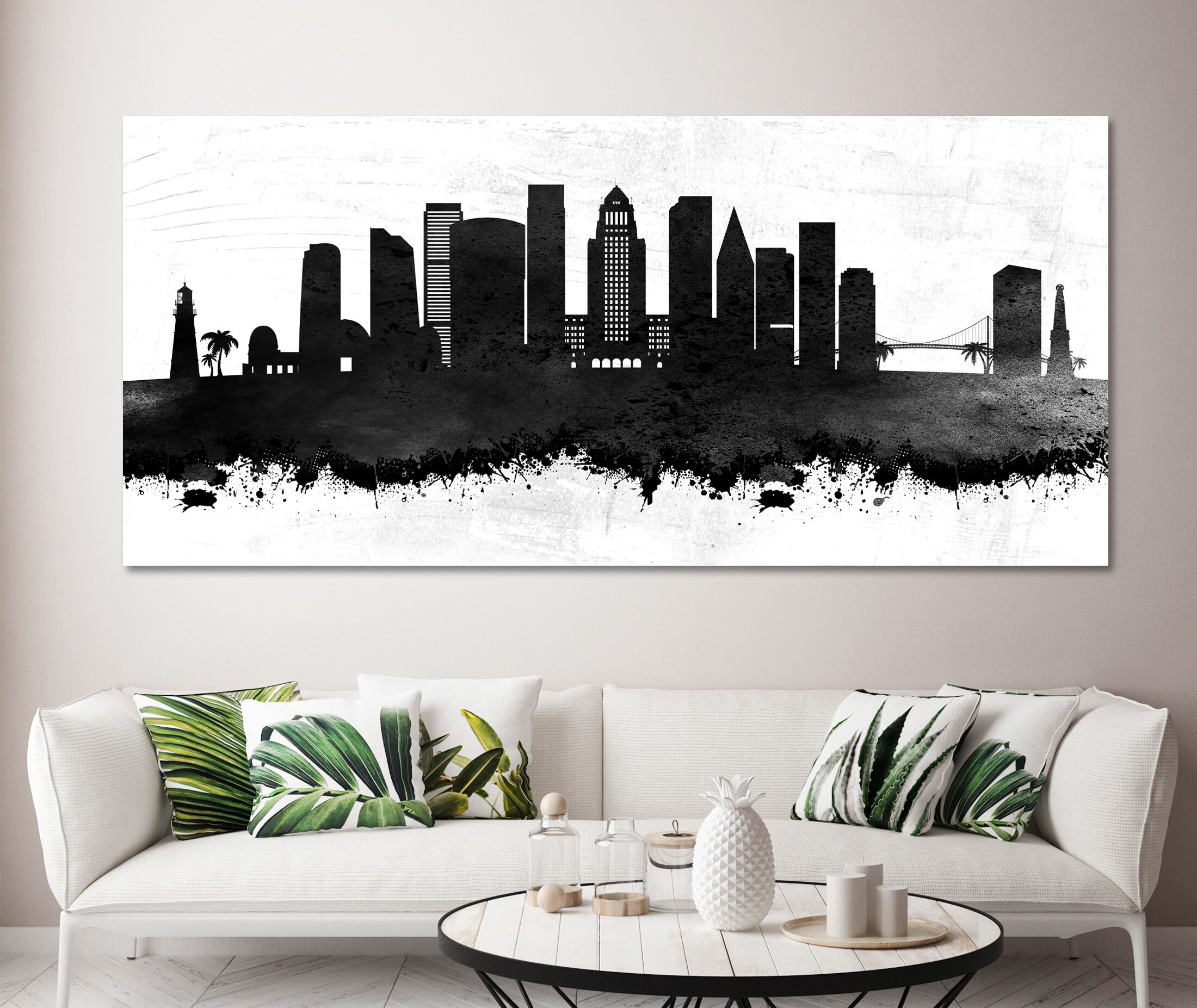 Los Angeles Skyline Cityscape CANVAS PRINT Framed Wall Art Etsy