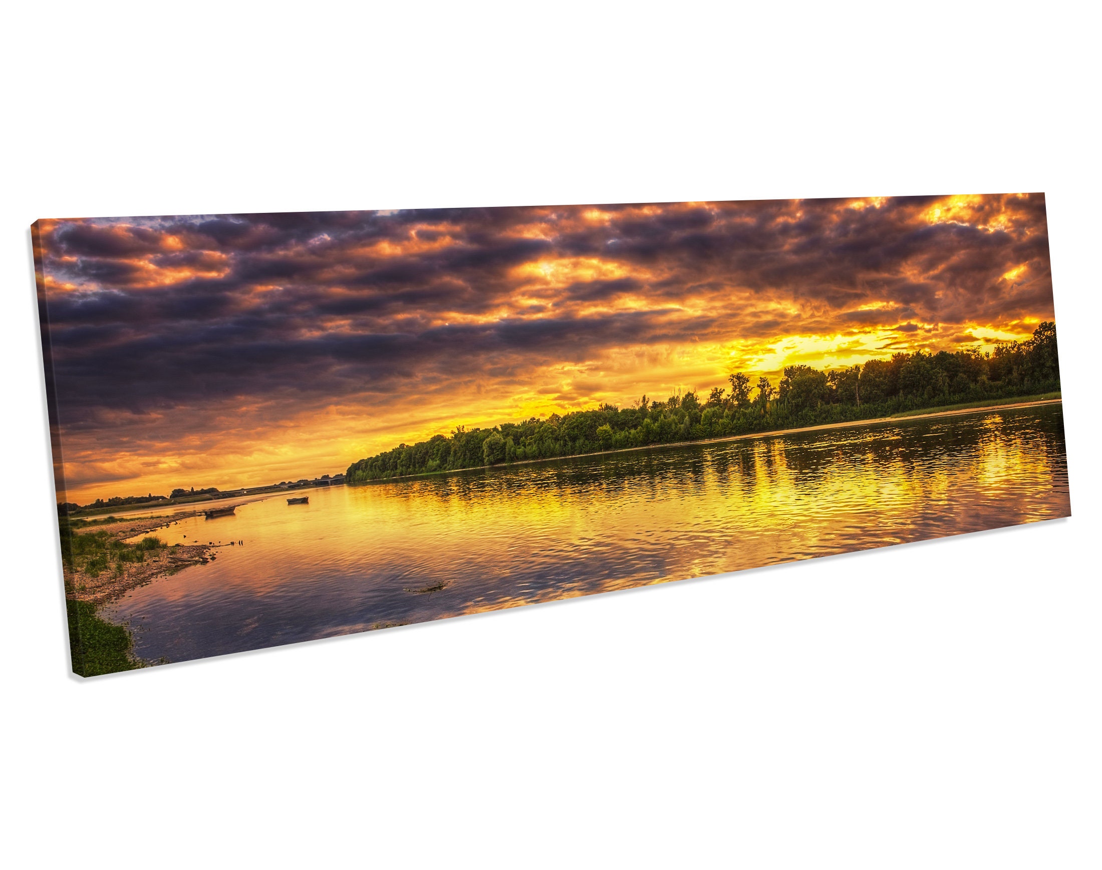 Sunset Lake Landscape Panoramic CANVAS WALL ART Framed Picture | Etsy