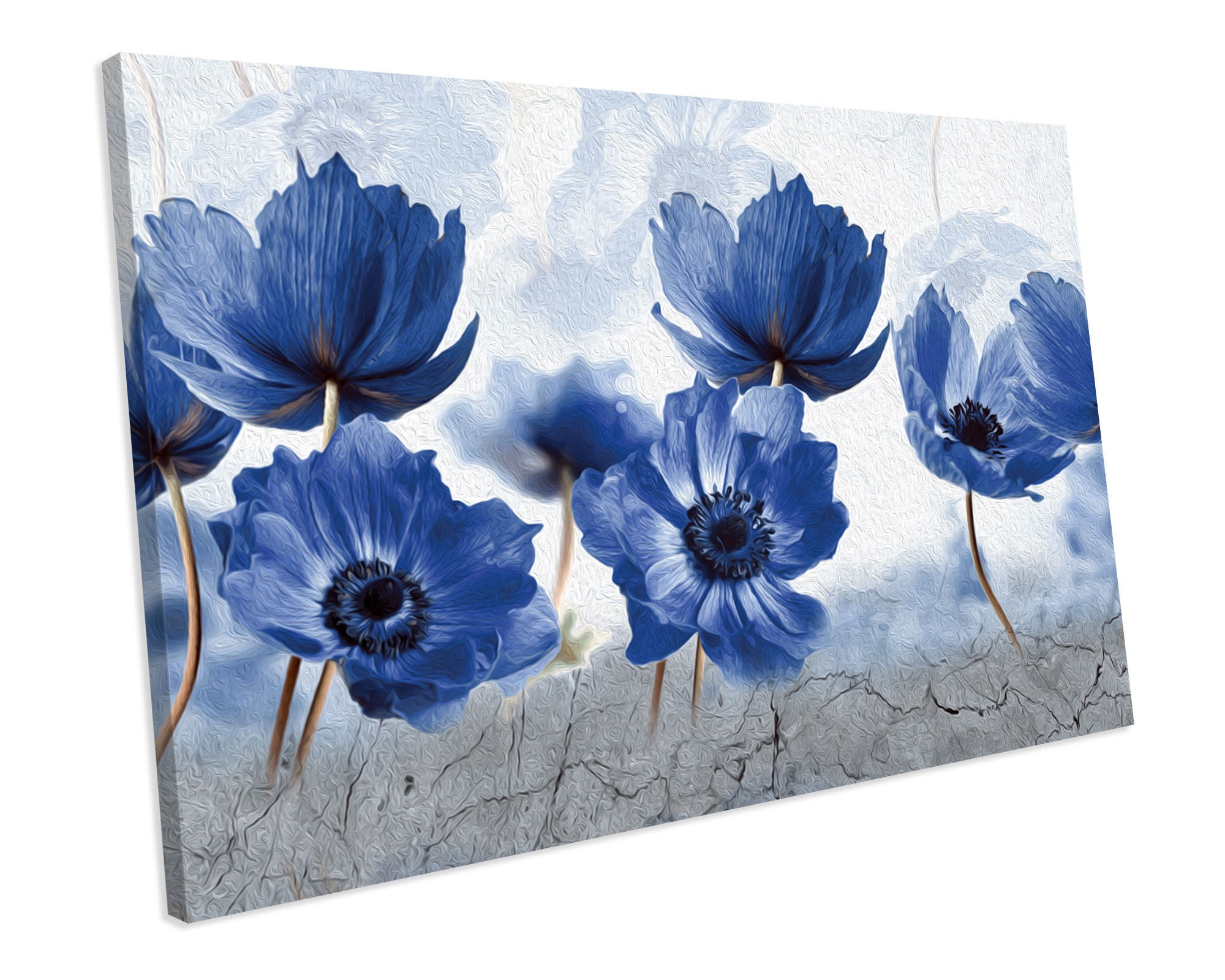 Floral Blue Flower Artwork Painting CANVAS WALL ART Box Framed | Etsy