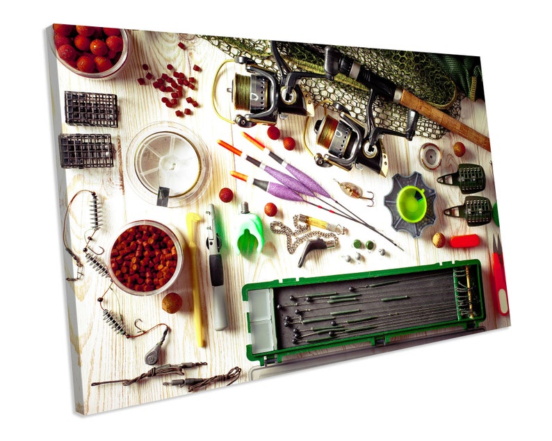 Fishing Tackle CANVAS WALL ART Box Framed Picture Print Home Decor