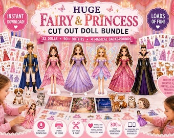 Fairy Princess Paper Dolls Mega Bundle | 32 Printable Cut Out Dolls | 90+ Dress Up Clothes | Princess Fairy Play Set | Instant Download