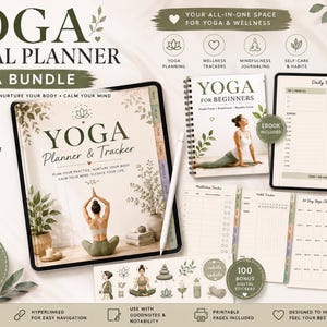Planificador digital de yoga / Planificador GoodNotes / Diario de bienestar / Registro de yoga / Planificador con hipervínculos / Paquete de yoga imprimible