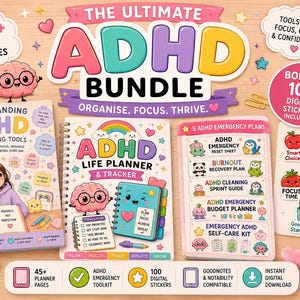 ADHD Planner Tracker Bundle | Organization, Focus, Routine, Medication (Digital Download)
