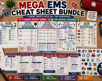EMS Cheat Sheet Mega Bundle | Paramedic Study Guide | ECG Rhythm ...