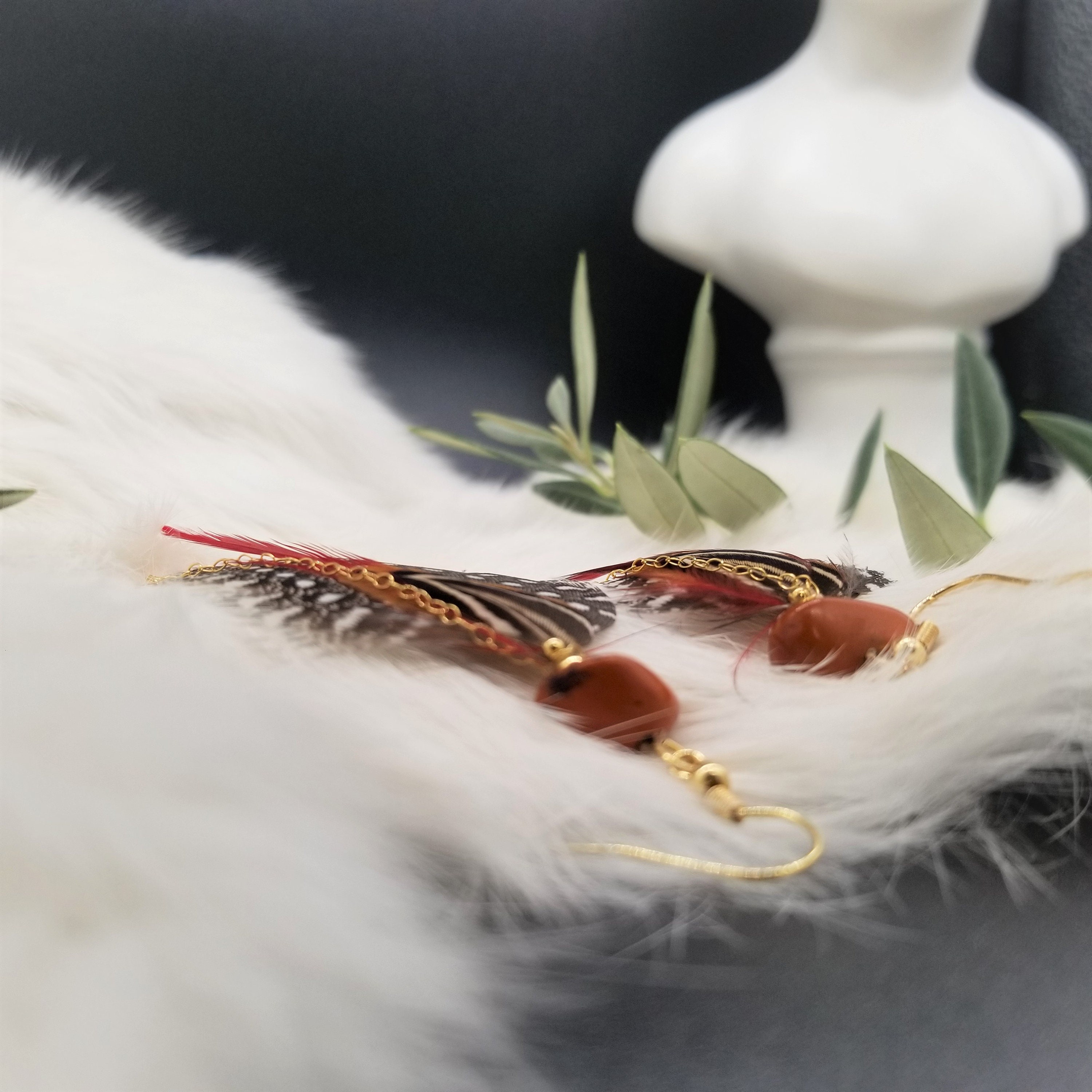 Guinea feather earrings feather drop earring Natural feather Etsy