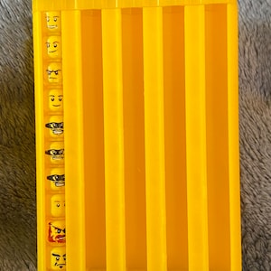 YELLOW 3D printed Lego minifig head holder organizer with lid. Holds up to 100 heads for AFOLS and KFOLS. Storage and travel!