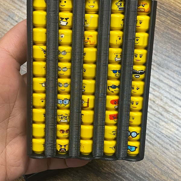 Diseño original – Juego de 2 soportes para cabezas de minifiguras LEGO / Organizador impreso en 3D con tapa / Capacidad para 100 cabezas cada uno / Para AFOL y KFOL