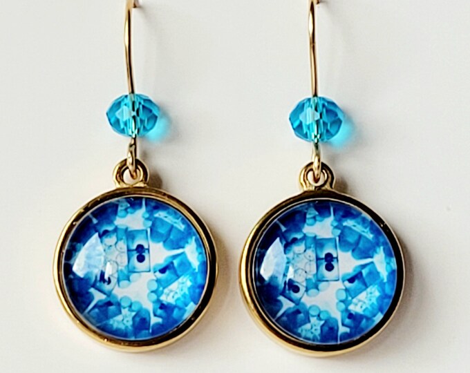 Glass Cabochon Mosaic Design Earrings