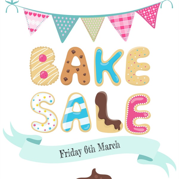 INSTANT DOWNLOAD, Editable, Bake Sale Flyer, bake sale, fundraiser, school PTA, event bake sale