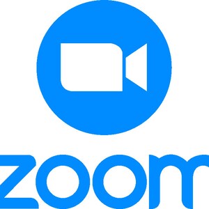 K&ouml;nnte beinhalten: Ein blauer Kreis mit einem schwarzen Videokamera-Symbol darin. Das Wort "zoom" steht in blau unter dem Kreis.