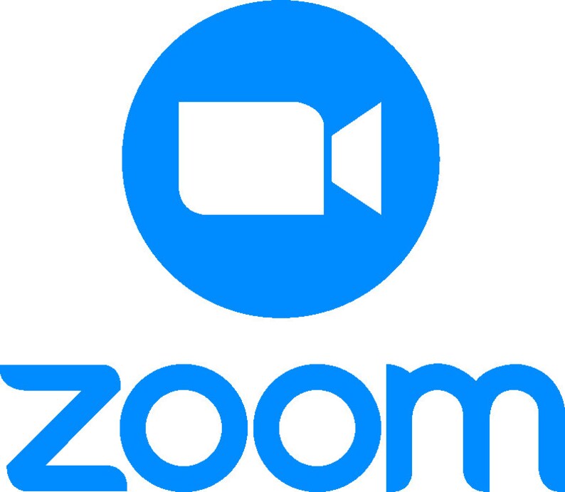 K&ouml;nnte beinhalten: Ein blauer Kreis mit einem schwarzen Videokamera-Symbol darin. Das Wort "zoom" steht in blau unter dem Kreis.