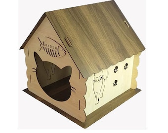 Wood Cat House, personalized cat house, large cat house, pet bed, pet furniture, indoor cat house, Pets accessories, cat sleeping house