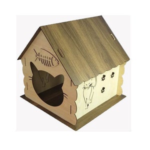 Holz Katzenhaus, personalisiertes Katzenhaus, großes Katzenhaus, Haustierbett, Haustiermöbel, Katzenhaus, Haustiere Zubehör, Katzenschlafhaus