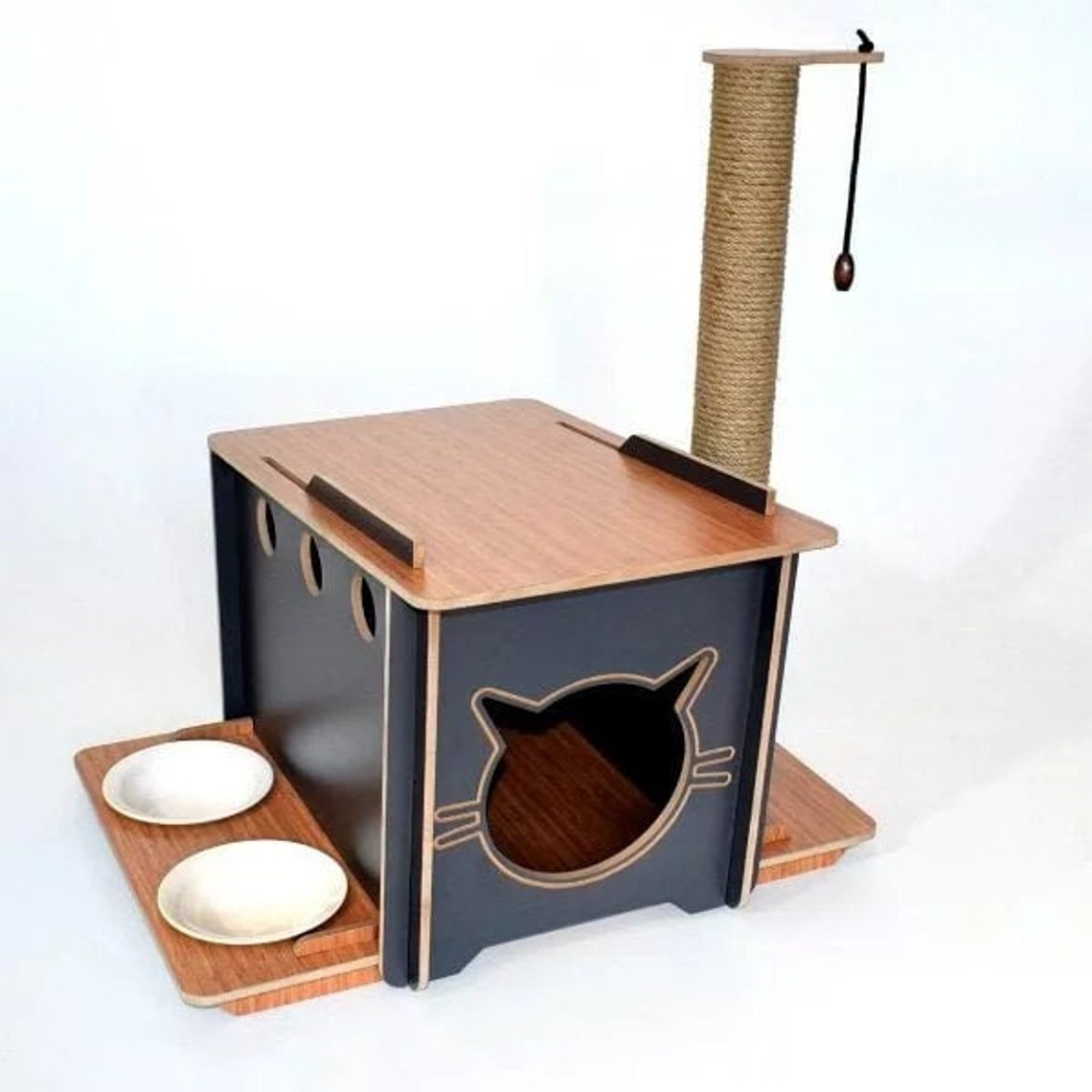 Wood Cat House, Cat Scratcher, Scratching Post, Large Cat House,food