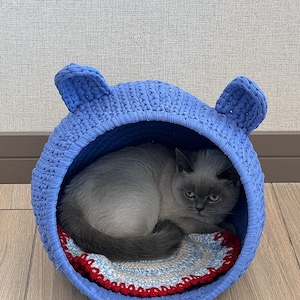 Cat Bed/Animal Bed - Merino Wool - Chunky Knit Pet Basket -100% Handmade Knitted Cat Nest Organic Tailed Eared Cat Cave Cat Bed Cat House