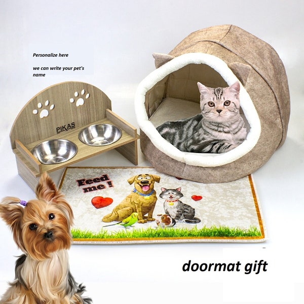 Modern pet bed / cat bed / cat cave / cat house / pet furniture / cat nap cocoon made of natural color wool