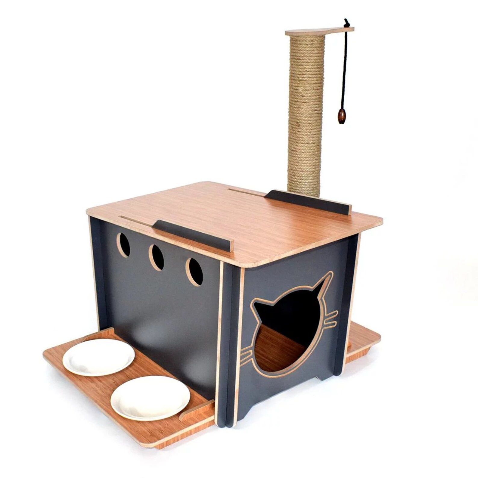 Wood Cat House, Cat Scratcher, Scratching Post, Large Cat House,food