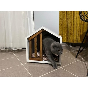 Stylish plywood cat house, cozy cat bed Rustical Box Dark Oak