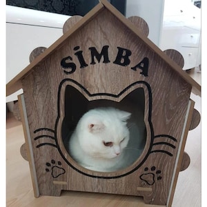 Wood Cat House, personalized cat house, large cat house, pet bed, pet furniture, indoor cat house, Pets accessories, cat sleeping house -2.1