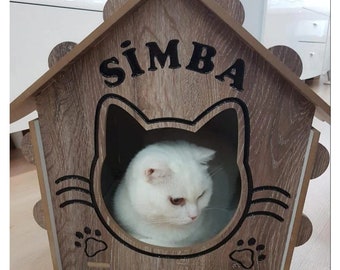 Wood Cat House, personalized cat house, large cat house, pet bed, pet furniture, indoor cat house, Pets accessories, cat sleeping house -2.1