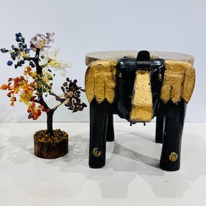 Boho Schwarz Bunte Mini Hocker Ständer Handgeschnitzten Hölzernen Elefant Hocker Pflanzenständer Handbemalte Details Dekorativ