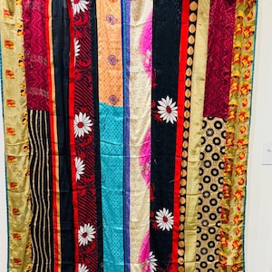 Indian Vintage Old Silk Sari Fabric Made Multi Color Silk Curtain Door Canopy Window Decor Upcycled Curtain Home