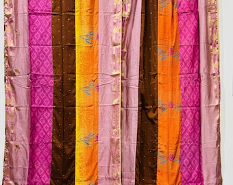 Handgemachter Seiden Saree Vorhang: Boho Patchwork Fenster Dekor